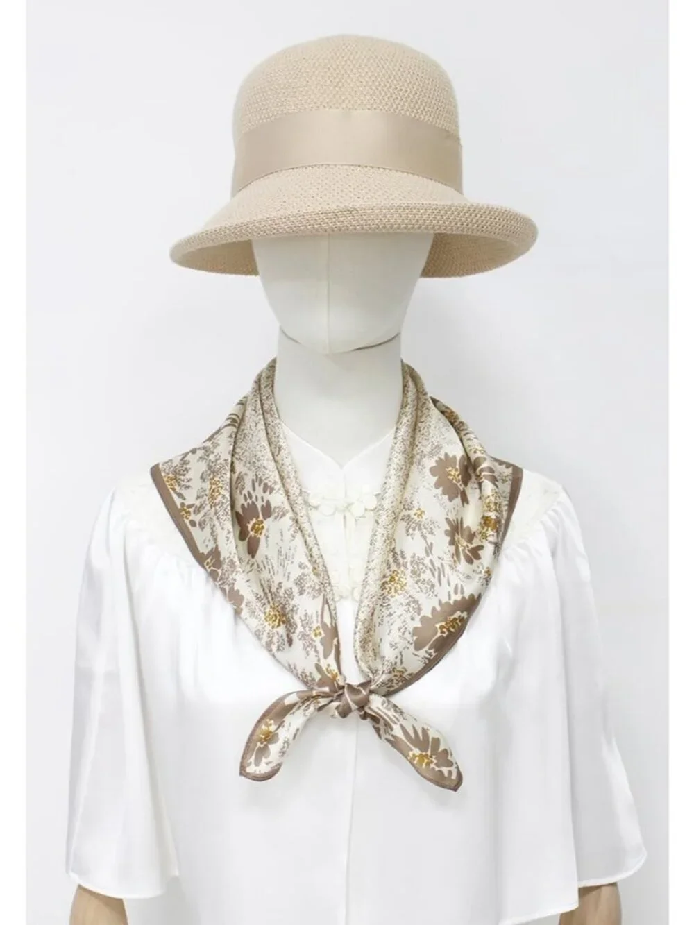 Women's Painting White Square Scarf for Hair Digital Printed Headscarf Silk